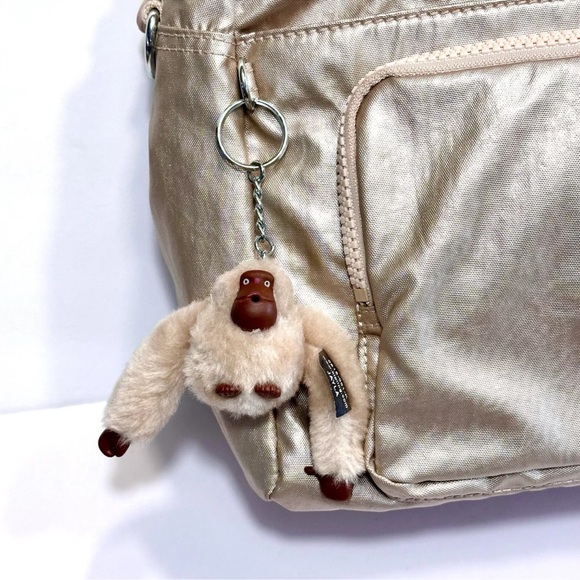 Kipling Defea Metallic Cyrene Pink Shoulder Bag Purse Nylon Monkey Key Charm - Picture 7 of 16